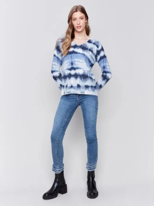 Printed Navy crew neck sweater