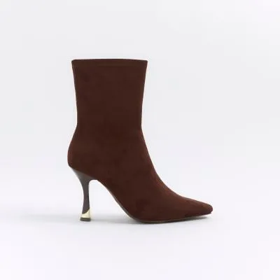 River Island Womens Brown Wide Fit Suedette Heeled Sock Boots