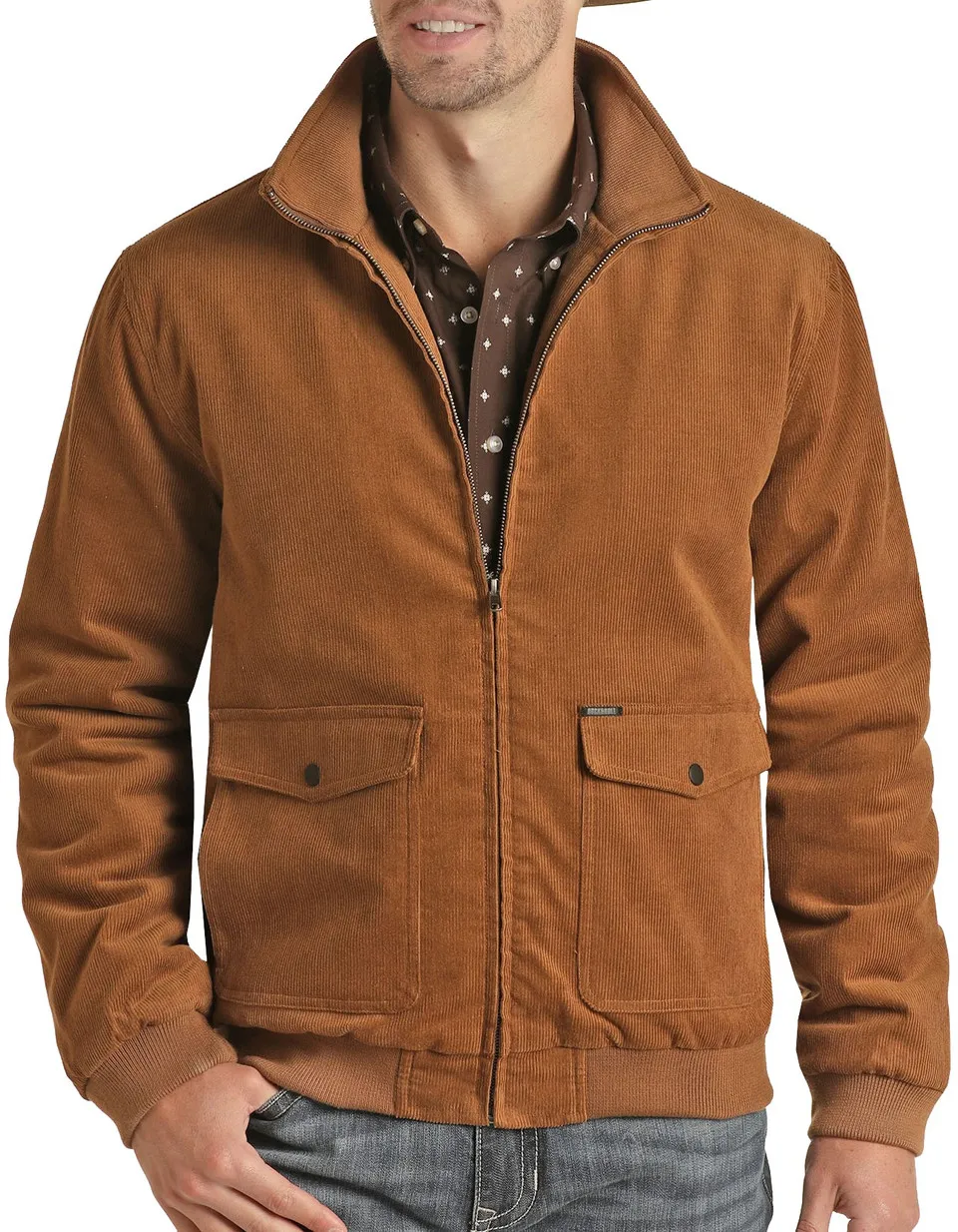 Rock & Roll: Men Tan Western Vintage Bomber Jacket