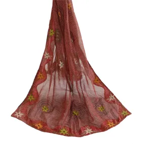 Sanskriti Vintage Dupatta Long Stole Cotton Red Hand Beaded Woven Scarves