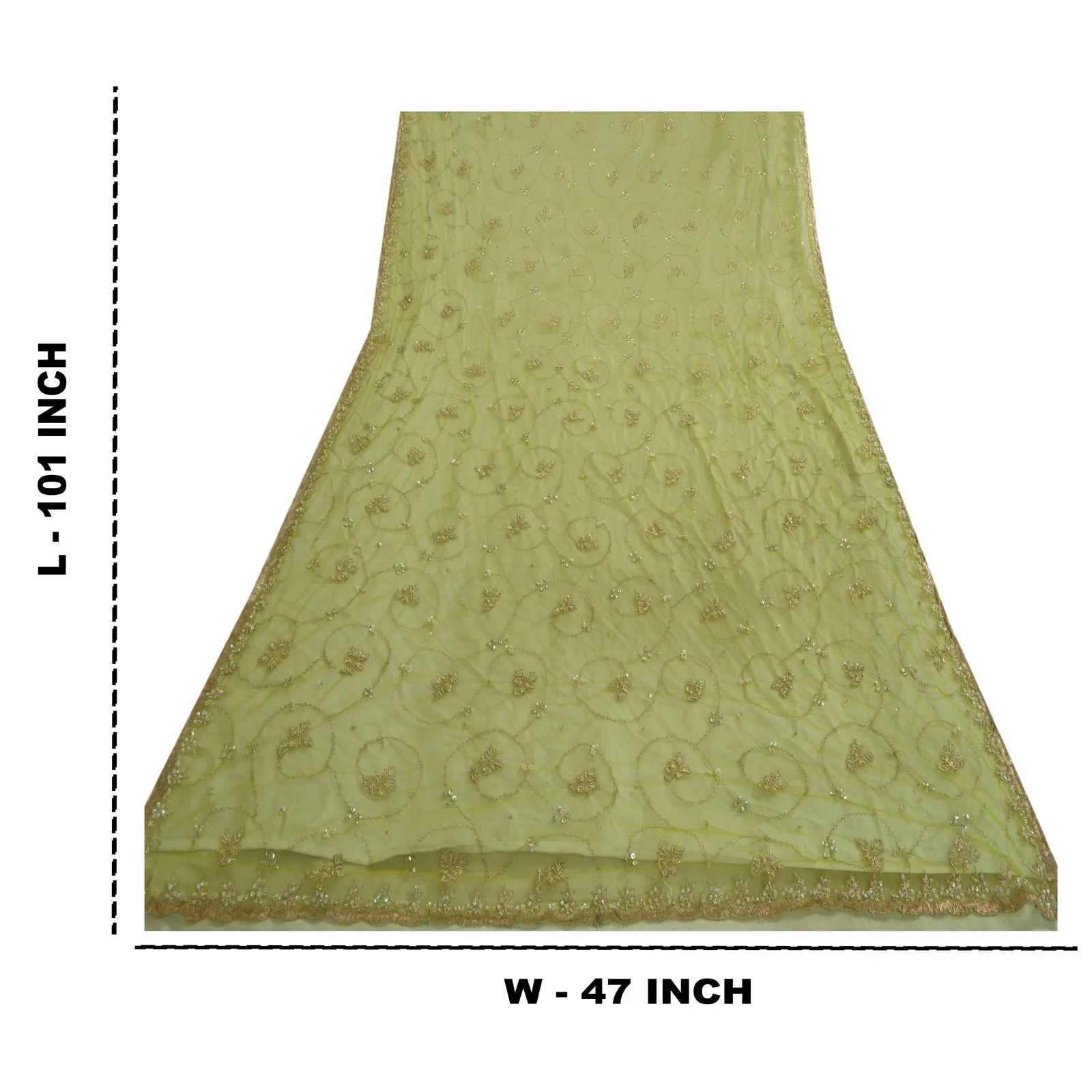 Sanskriti Vintage Green Long Dupatta Stole Net Mesh Veil Hand Beaded Scarves