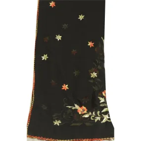 Sanskriti Vintage Long Black Dupatta/Stole Georgette Hand Embroidered Scarves