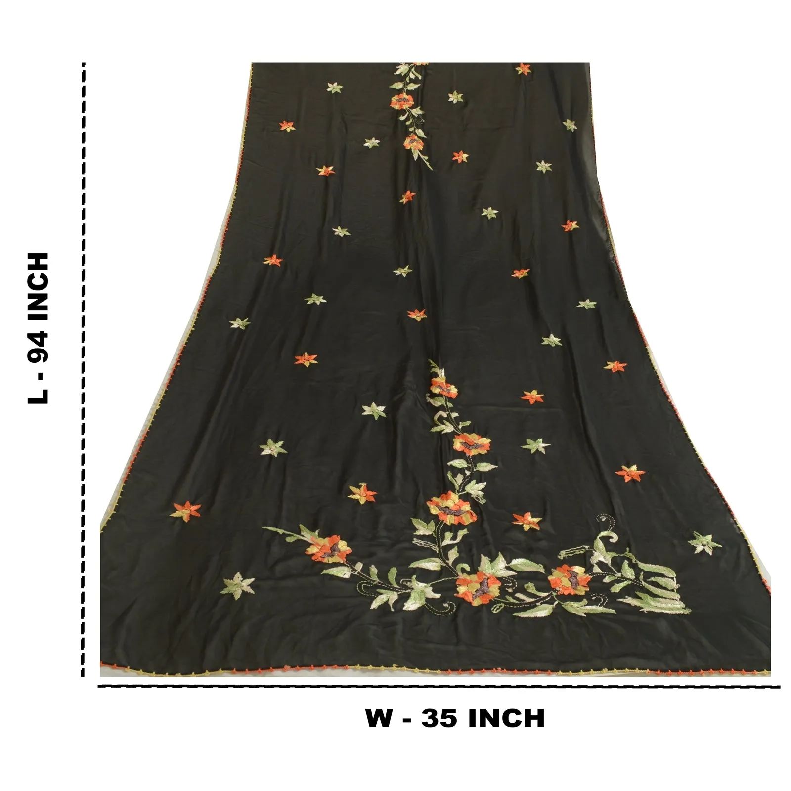 Sanskriti Vintage Long Black Dupatta/Stole Georgette Hand Embroidered Scarves