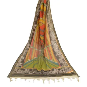 Sanskriti Vintage Long Dupatta Stole Cotton Silk Yellow/Black Printed Scarves