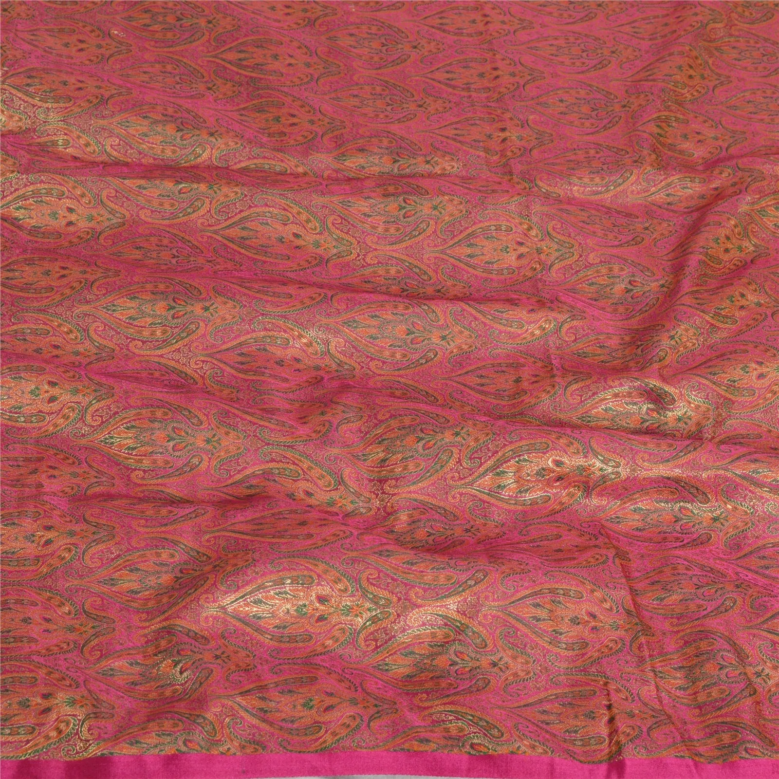 Sanskriti Vintage Long Dupatta Stole Satin Pink Woven Brocade Wrap Zari Scarves