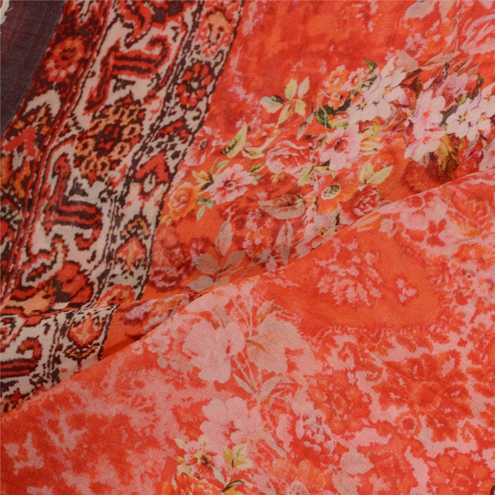 Sanskriti Vintage Red Long Dupatta Stole Blend Georgette Digital Printed Scarves