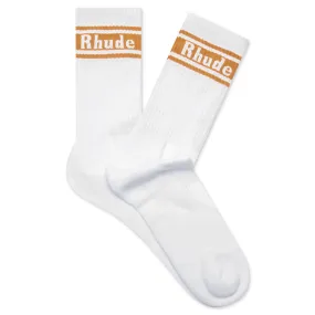 Stripe Logo Sock - White/Mustard