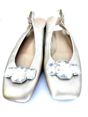 STUART WEITZMAN RHINESTONE SLINGBACK METALLIC GOLD LEATHER SANDALS
