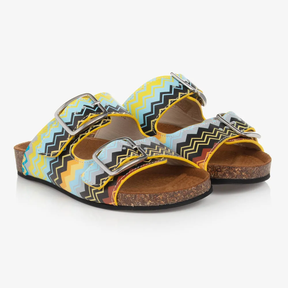 Teen Blue & Yellow Leather Zigzag Sandals