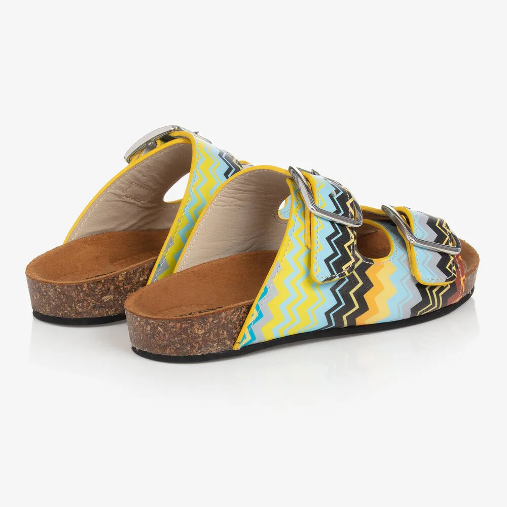 Teen Blue & Yellow Leather Zigzag Sandals