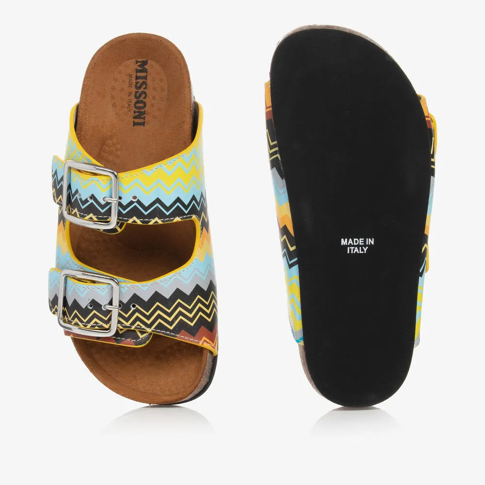 Teen Blue & Yellow Leather Zigzag Sandals