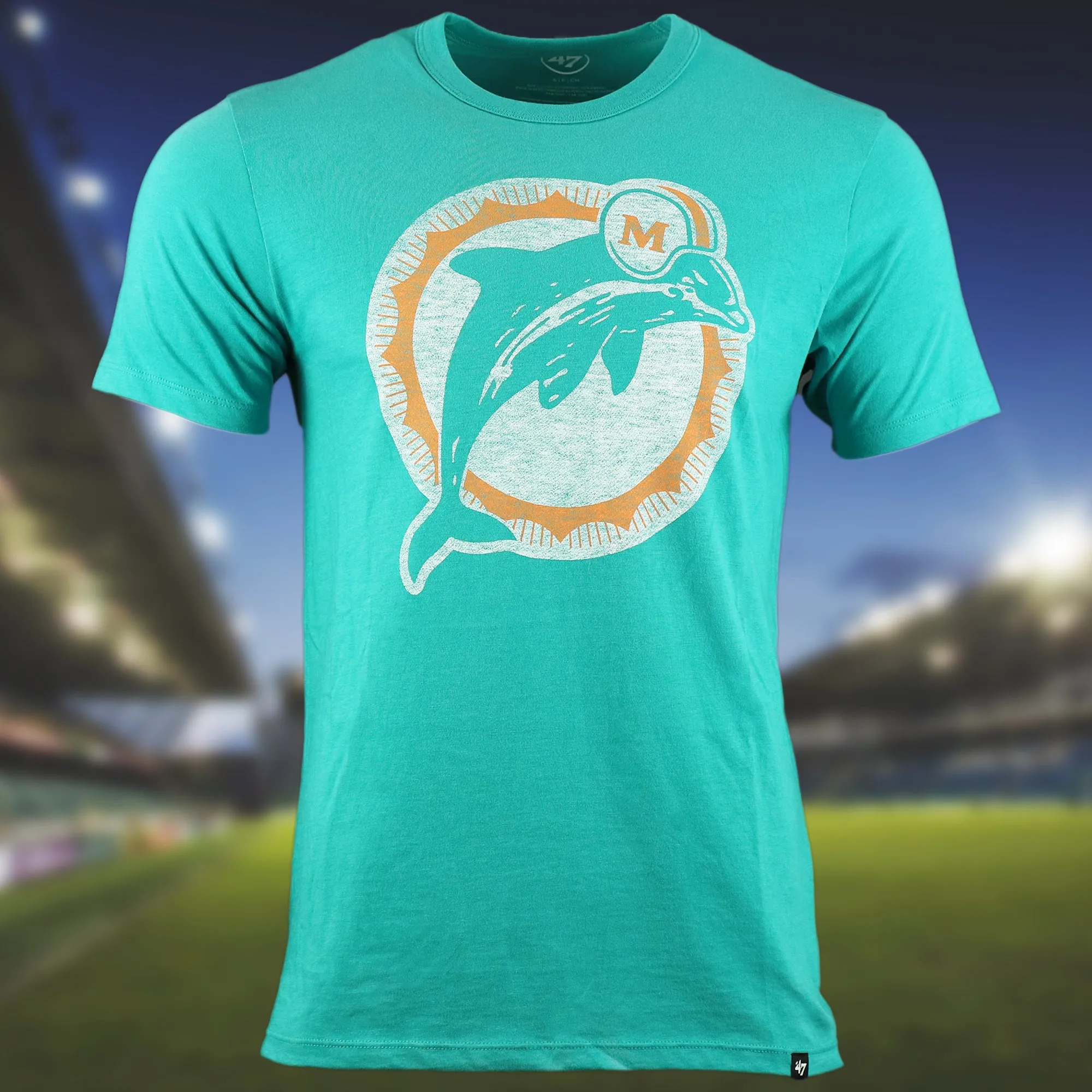 Throwback Miami Dolphins Worn Printed 1974 Dolphins Logo Tshirt | Oceanic Teal Tshirt
