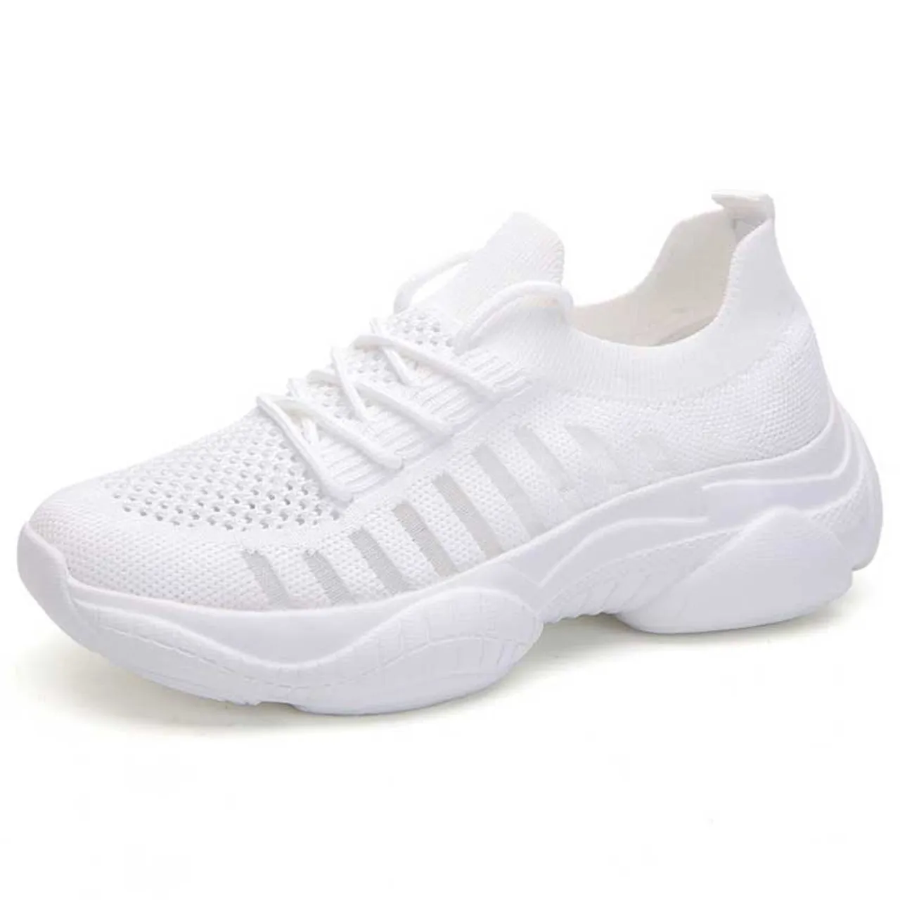 White flyknit stripe hollow lace shoe sneaker